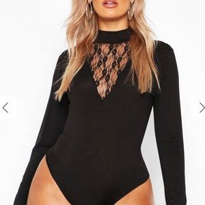 Boohoo plus lace insert plunge bodysuit sz12